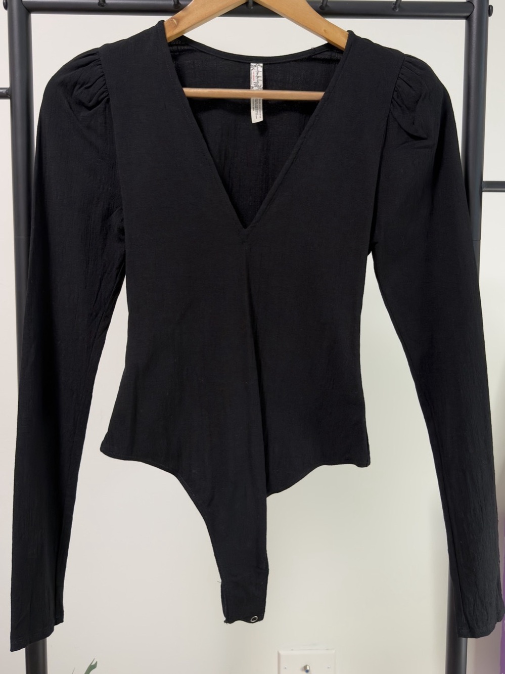 Free People Intimately Va Va Voop Black Puff Sleeve Bodysuit XS